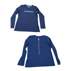 Tunaskin Womens Echo Performance Long Sleeve Navy Blue Small Live Crazy Good Day